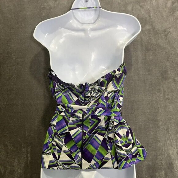 Bebe Silk Halter Top Sz M Y2K Multicolor Bandana Tie Waist Pleated Corset Glam - Picture 3 of 9